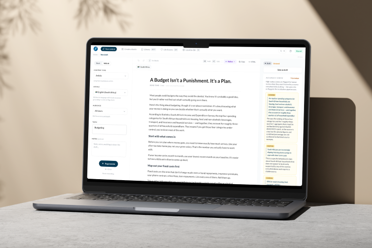 Global Content Studio — the authoring studio open on a laptop
